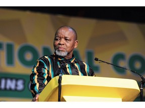 Gwede Mantashe, South Africa's mineral resources and energy minister, speaks on day four of the 55th national conference of the African National Congress party in Johannesburg, South Africa, on Monday, Dec. 19, 2022. Ramaphosa comfortably won re-election as head of South Africa's governing party just weeks after a scandal threatened to derail his political career, and now faces an uphill battle to rebuild its flagging support heading into a national vote in 2024.