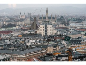 The skyline of Vienna, Austria, on Monday, Jan. 16, 2023. The European Central Bank's battle with inflation may end within half a year as policy makers begin to reverse rate hikes as soon as July, according to economists polled by Bloomberg.
