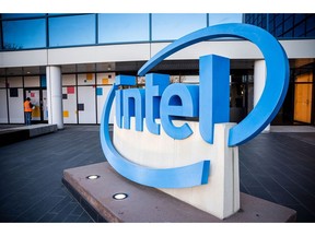 Signage outside Intel headquarters in Santa Clara, California, US, on Monday, Jan. 30, 2023. Intel Corp. fell the most since July after giving one of the gloomiest quarterly forecasts in its history.