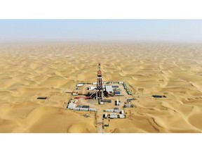 An oil well of Tarim Oilfield at Taklamakan Desert in Xinjiang.