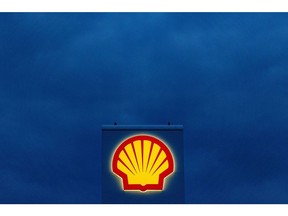The logo of Shell Plc on a totem sign at a gas station in Schwedt, Germany, on Monday, March 20, 2023. Germany's economy will probably shrink in the first quarter of the year, according to the ZEW institute's gauge of expectations, as concerns over risks in the banking sector add to headwinds from inflation, even as the rate should decline "significantly", the Bundesbank said. Photographer: Krisztian Bocsi/Bloomberg