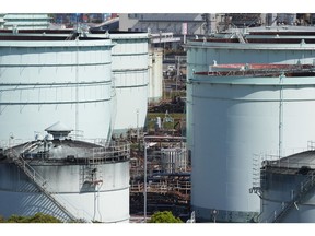 Oil storage tanks in the Keihin industrial area in Yokohama, Kanagawa Prefecture, Japan, on Monday, April 10, 2023. Saudi Arabia hiked official selling prices for all of its oil sales to Asian customers in May, days after the kingdom led a surprise OPEC+ output cut. Photographer: Toru Hanai/Bloomberg