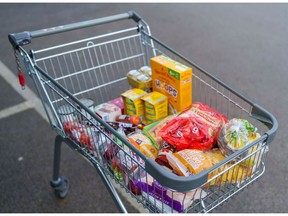A supermarket trolley full of groceries in Sheffield, UK, on Friday, May 19, 2023. The Office for National Statistics are due to release the latest UK CPI Inflation data on Wednesday. Photographer: Dominic Lipinski/Bloomberg