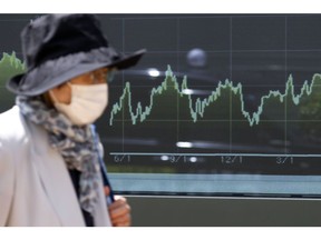 An electronic stock board displaying a graph of the Nikkei 225 Stock Average's movements outside a securities firm in Tokyo, Japan, on Thursday, June 1, 2023. The frenzy for Japanese stocks hit a record high on Wednesday amid an ongoing surge in foreign demand for the nation's equities and position adjustments taken before the rebalancing of an MSCI equity index. Photographer: Kiyoshi Ota/Bloomberg