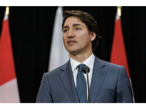 Justin Trudeau, Canada's prime minister, during a joint news conference with Mateusz Morawiecki, Poland's prime minister, in Toronto, Ontario, Canada, on Friday, June 2, 2023. Polish Prime Minister Morawiecki will meet Trudeau during his visit to Canada to discuss energy, including small modular reactors, and security issues.