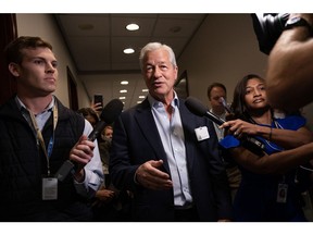 Jamie Dimon, chairman and chief executive officer of JPMorgan Chase & Co., at the US Capitol for a lunch meeting with the New Democrat Coalition in Washington, DC, US, on Tuesday, June 6, 2023. Dimon is meeting privately with a group of the moderate House Democrats with banking and the US economy on the agenda, according to people familiar with the plans.