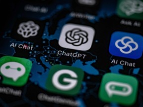 ChatGPT AI (Artificial Intelligence) smartphone app surrounded by other AI apps.