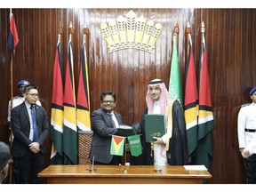 (from left to right): Guyana Minister of Finance, Hon. Dr. Ashni Singh & The Saudi Fund for Development (SFD) Chief Executive Officer, H.E. Sultan Al-Marshad
