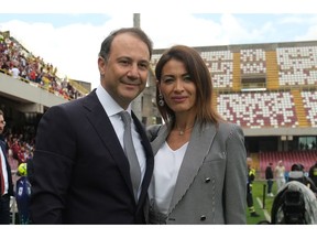 Husband and wife Danilo Iervolino and Chiara Giugliano during a match between US Salernitana and Udinese Calcio at Stadio Arechi.