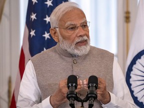 India's Prime Minister Narendra Modi speaks during a State Visit Luncheon at the State Department, Friday, June 23, 2023, in Washington.