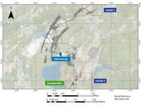 Location of Drilling area relative to ESM #4 and Turnpike (formerly Sphaleros). With the location of Figures 2 and 3 highlighted.