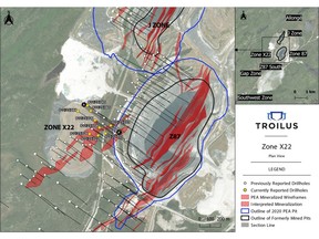 Plan View Map of the Zone X22 Showing Current and Previously Reported Drilling