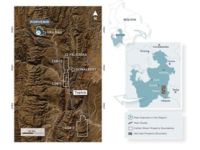 Location Map of Gonalbert and Felicidad Properties, Las Chorrillos Project, Potosi Department, Southern Bolivia