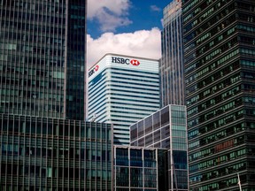 HSBC's U.K. headquarters in Canary Wharf in 2018. The financial firm is planning to vacate its current offices and move to a smaller location.