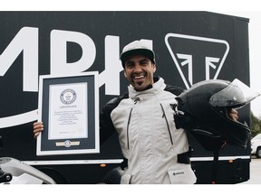 Iván Cervantes, 5x Enduro World Champion and Triumph Global Ambassador, has officially claimed the GUINNESS WORLD RECORDS™ title for 'The greatest distance on a motorcycle in 24 hours (individual)'. On Triumph Tiger 1200 GT Explorer at the Nardò Technical Center in Italy