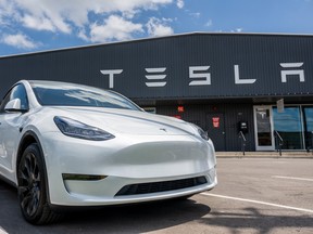 A Tesla Model Y at a Tesla Inc. car lot in Austin, Texas.