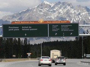 A sign for Banff National Park at the east gate.
