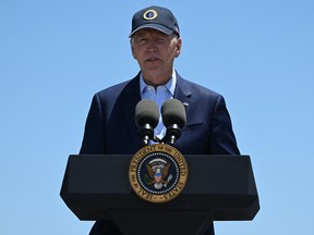 U.S. President Joe Biden delivers remarks on his administration's environmental efforts at the Lucy Evans Baylands Nature Interpretive Center and Preserve in Palo Alto, California.