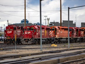 Canadian Pacific Rail locomotives in the Alyth yards in Calgary.