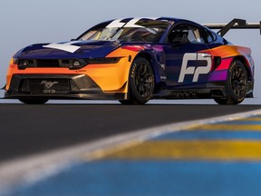 This image provided by Campbell Marketing shows the new Ford Mustang GT3 race car, Tuesday, June 6, 2023, at Le Mans, France. Ford has planned a return to the 24 Hours of Le Mans with its iconic Mustang muscle car next year under a massive rebranding of Ford Performance aimed at bringing the automotive manufacturer "into the racing business."