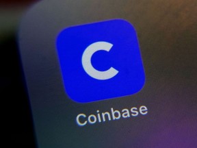 File - The mobile phone icon for the Coinbase app is shown in this photo, in New York, Tuesday, April 13, 2021. The Securities and Exchange Commission is charging Coinbase with operating its crypto asset trading platform as an unregistered national securities exchange, broker, and clearing agency.