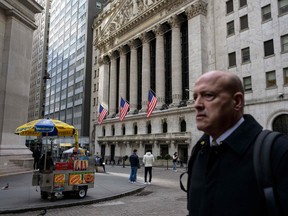 A hot dog cart outside the New York Stock Exchange. Structured notes are a stock/bond hybrid.