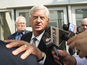 FILE - Mississippi Supreme Court Chief Justice Mike Randolph says he has "No comment," as he exits the Thad Cochran United States Courthouse in Jackson, Miss., May 22, 2023. In a rare address to a federal court on Wednesday, June 14, 2023, Randolph called efforts to attach him to a lawsuit challenging a new state law a "circus" with "no legal precedent U.S. history." The lawsuit, filed by the national, state and local chapters of the NAACP, challenges a new state law that would require him to appoint some unelected judges in Jackson.