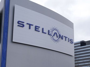 The Stellantis sign outside a plant in Michigan