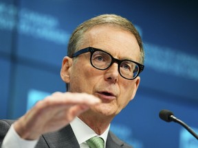Tiff Macklem, Governor of the Bank of Canada, holds a press conference at the Bank of Canada in Ottawa on Wednesday, April 12, 2023. The Bank of Canada will release its latest interest rate decision on Wednesday.
