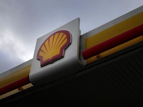 The Shell logo at a gas station in London