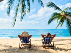 Couple relaxing on a tropical beach