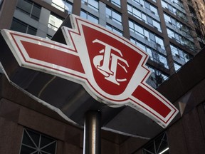 A Toronto Transit Commission sign is shown at a downtown Toronto subway stop Tuesday, Jan. 31, 2023. Documents suggest Rogers Communications Inc. intended to build out the TTC's wireless network with its rival carriers under a consortium model when it purchased the Canadian operations of BAI Communications in April.THE CANADIAN PRESS/Graeme Roy