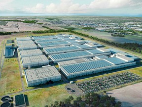 An illustration of plans for Volkswagen's electric vehicle battery plant in St. Thomas.