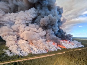 A wildfire burning in northeast B.C.