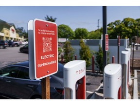 The Magic Dock is hardware that is added to the charging station itself: there's no need for drivers of other brand EVs to carry an adapter in the trunk. Photographer: Philip Pacheco/Bloomberg