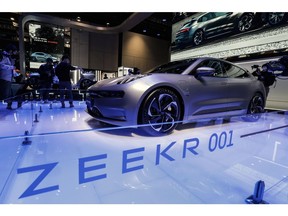 The Zhejiang Geely Holding Group Co.'s Zeekr Co. 001 electric vehicle at the Auto Shanghai 2021 show in Shanghai, China, on Monday, April 19, 2021. The Shanghai International Automobile Industry Exhibition kicked off on Monday in China's financial hub, a multiday event aimed at showcasing the best and brightest car innovations in the world's biggest vehicle market. Photographer: Qilai Shen/Bloomberg