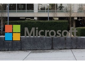 Signage outside the Microsoft Campus in Redmond, Washington, U.S., on Thursday, March 3, 2022. Microsoft Corp. has begun calling employees back to its headquarters in recent weeks, but its return-to-office strategy hinges on hybrid work. Photographer: Chona Kasinger/Bloomberg