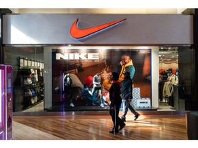 Signage outside a Nike Factory Store in Anne Arundel, Maryland, US, on Wednesday Nov. 9, 2022. The US Census Bureau is scheduled to release retail sales figures on November 16. Photographer: Eric Lee/Bloomberg