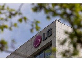 The LG Corp. Logo outside an office building at the LG Group Sciencepark R&D complex in Seoul, South Korea, on Tuesday, April 18, 2023. LG Group's businesses span consumer electronics companies to an electric vehicle battery maker. Photographer: SeongJoon Cho/Bloomberg