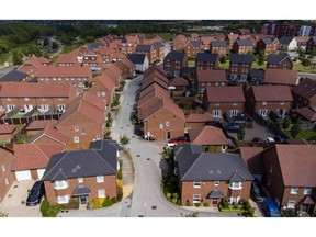 New build houses in Ebbsfleet, UK, on Wednesday, May 31, 2023. UK house prices resumed their decline, with Nationwide Building Society warning that headwinds for property sellers are increasing. Photographer: Chris Ratcliffe/Bloomberg