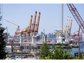 Ships at the Port of Vancouver during a dockworkers strike on July 5. Photographer: Jimmy Jeong/Bloomberg