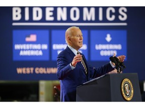US President Joe Biden during an event at the Flex facility in West Columbia, South Carolina, US, on Thursday, July 6, 2023. Biden announced a $60 million investment from Enphase Energy Inc., a manufacturer of solar-energy equipment, the latest effort to underscore his administration's economic agenda as he seeks reelection.