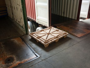 An empty pallet at the Port of Vancouver. More than half of small businesses surveyed by CFIB say the strike at British Columbia's ports is impacting their operations.