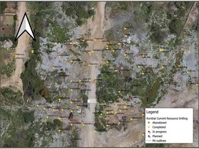 Figure 1: Map of the East 400 Planned Pit Area Showing Hole Locations -- Drill holes are spaced at 5m intervals, testing gaps in the resource model and measuring contact between sulfide and oxide mineralization.