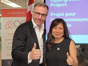 Éric Gervais, President of Duchesnay Pharmaceutical Group, with Hon. Mary Ng, federal Minister of International Trade, Export Promotion, Small Business and Economic Development, at the announcement on July 24 of the first cohort of eight companies named to take part in the federal government's new Global Hypergrowth Project to promote export growth.