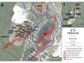 Plan View Map of Zone X22 Showing Current and Previously Reported Drilling