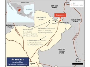 Aranzazu location map, Zacatecas State, Mexico.