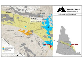 Location of the Sheldon property within the Tombstone Gold Belt and the Selwyn Basin.