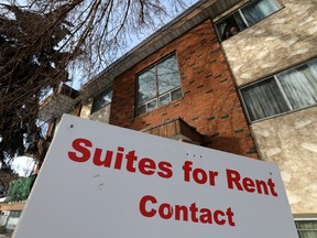 A rental sign outside an apartment building in Edmonton.