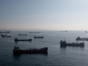 Ships anchored off the Istanbul coastline